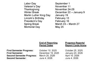 LANCSD Student Calendar - Holidays