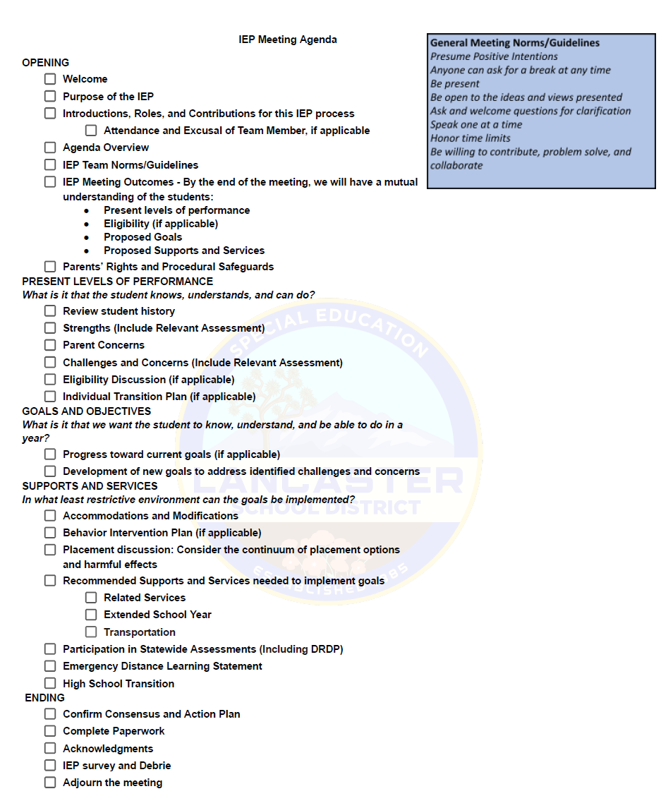 Lancaster School District FIEP Agenda