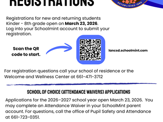 Information about registrations and applications for the 26/27 school year.
