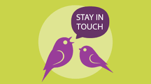 Birds clipart with speach bubble which reads "Stay in Touch" 
